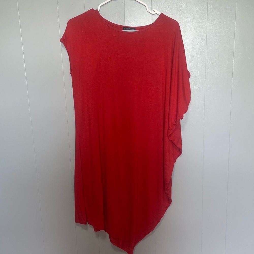Eileen Fisher Assymetrical Tunic Top Dress Rust Orange Red XS